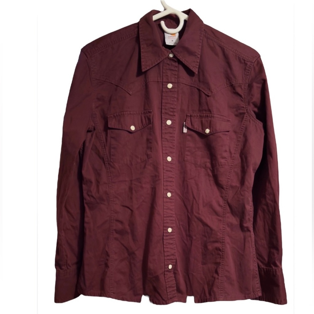 Women's Carhartt Long Sleeve Western Style Shirt with Collared Neckline 10-12/M
